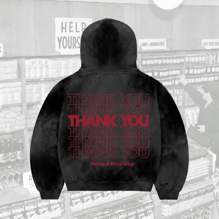 Pigment-Wash Effect Monster Appliqué Pullover Hoodie - JS-4001
