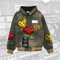 Enzyme-Wash Graphic Appliqué Full-Zip Hoodie - JS-4003