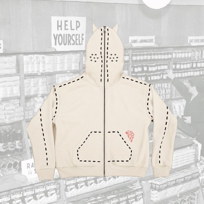 Hand-Stitched Horn Hoodie With Extended Zipper - JS-4004