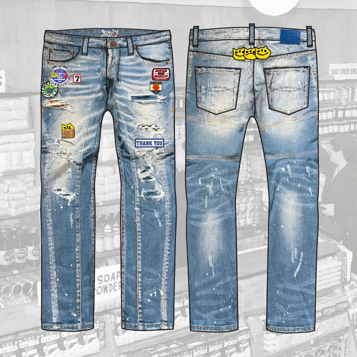 Multi-Patch Distressed Straight Fit Denim - JS-4010