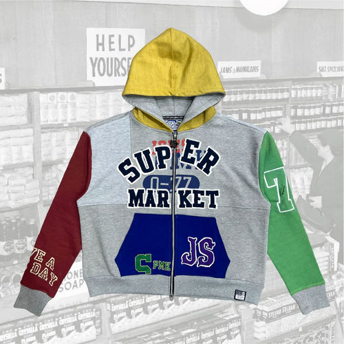 Color Block Have A Nice Day Varsity Zip Hoodie - JS-16