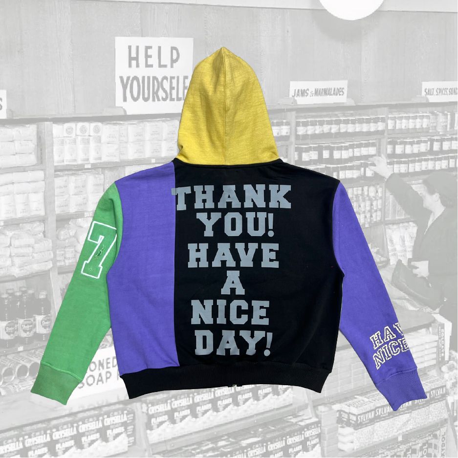 Color Block Have A Nice Day Varsity Zip Hoodie - JS-16