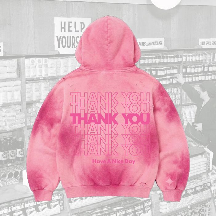 Pigment-Wash Effect Monster Appliqué Pullover Hoodie - JS-4001