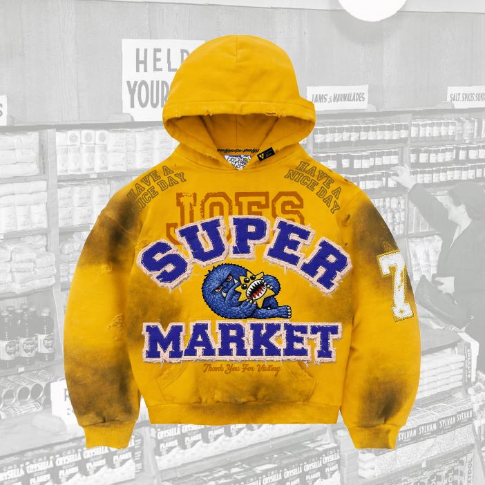 Pigment-Wash Effect Monster Appliqué Pullover Hoodie - JS-4001