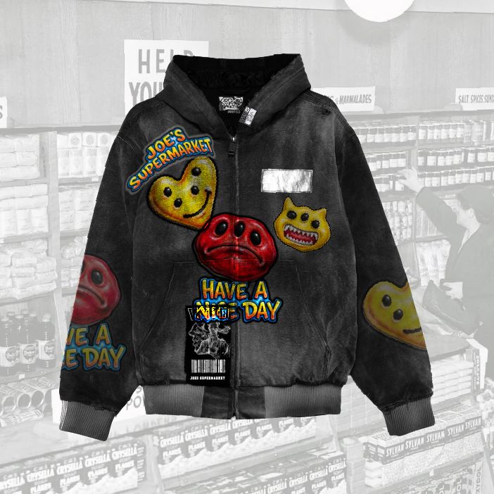 Enzyme-Wash Graphic Appliqué Full-Zip Hoodie - JS-4003